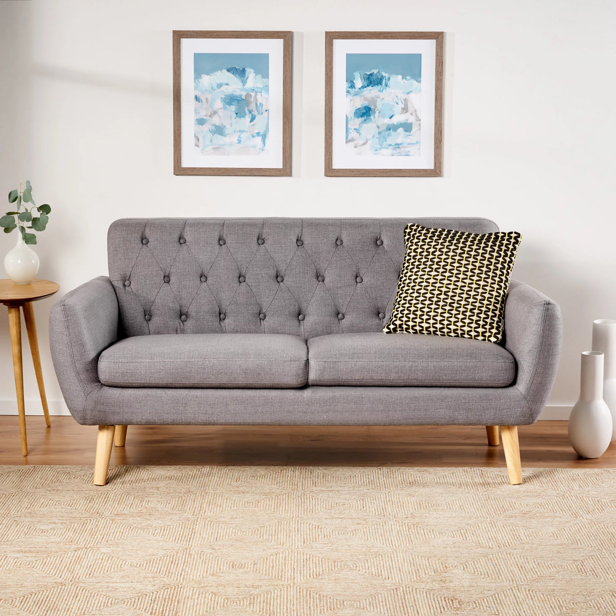 Dark Grey Tufted Fabric Sofa T5382