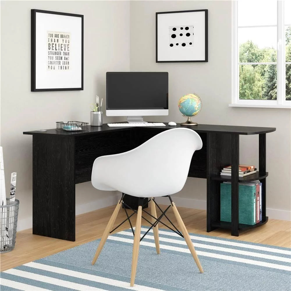 L-Shaped Corner Computer Desk with Bookshelves A671