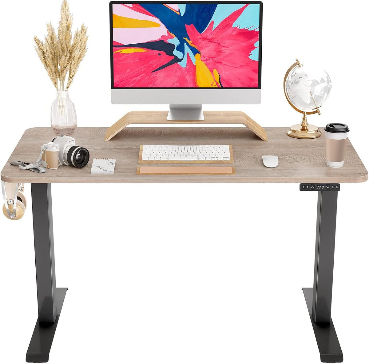 Black Steel Frame Standing Desk with Rustic Brown Wood Tabletop D20515