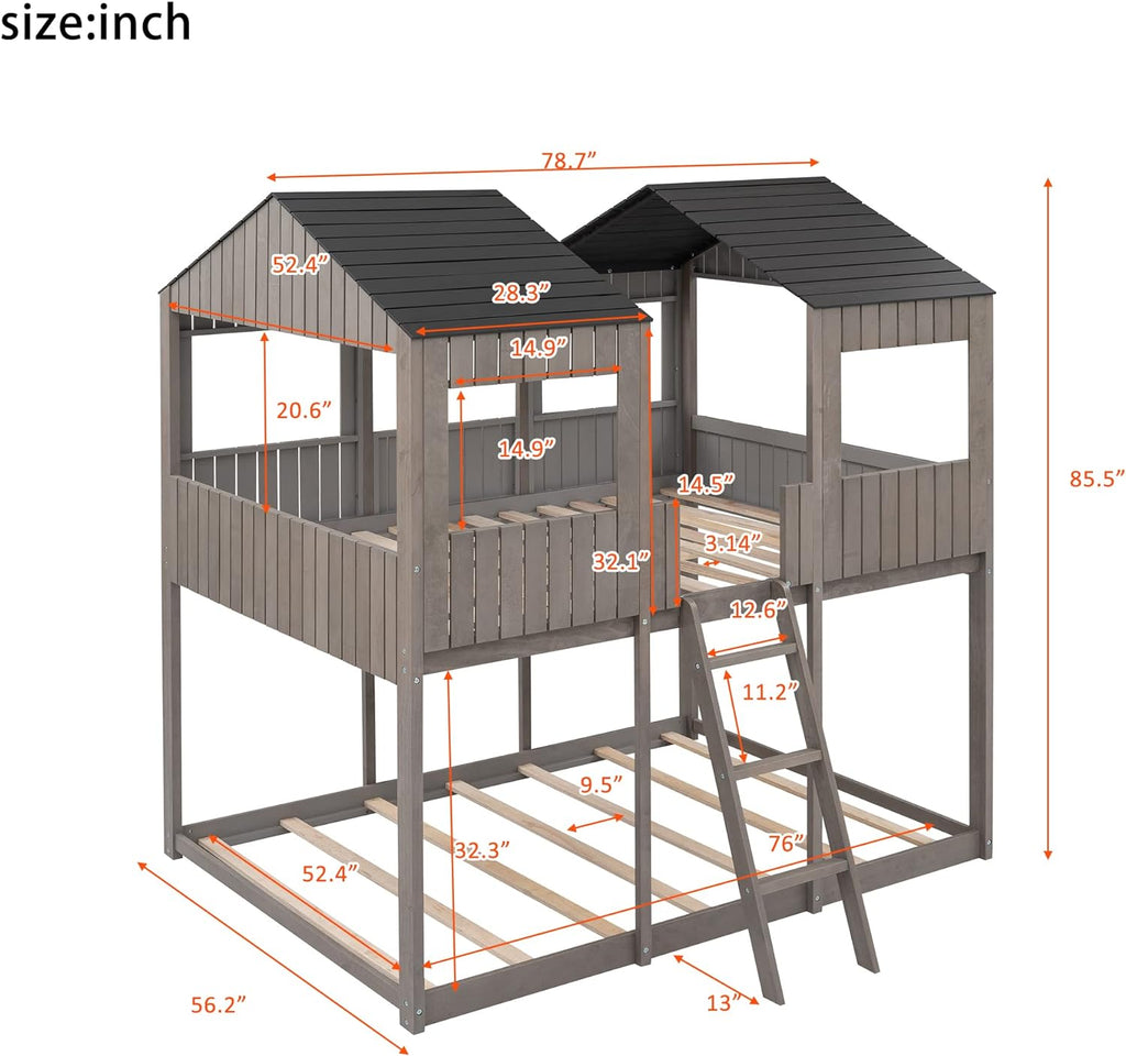 Antique Gray Full Over Full Wooden Bunk Bed U87953