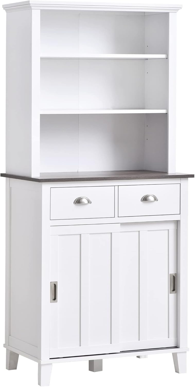 White Freestanding Buffet with Hutch Storage Cabinet M23270