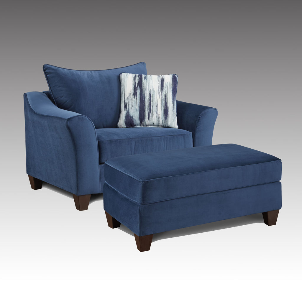 Navy Blue Fabric Pillowback Armchair with Ottoman Set Z5723