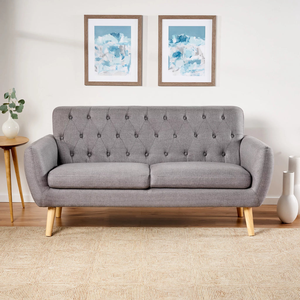 Dark Grey Tufted Fabric Sofa T5382