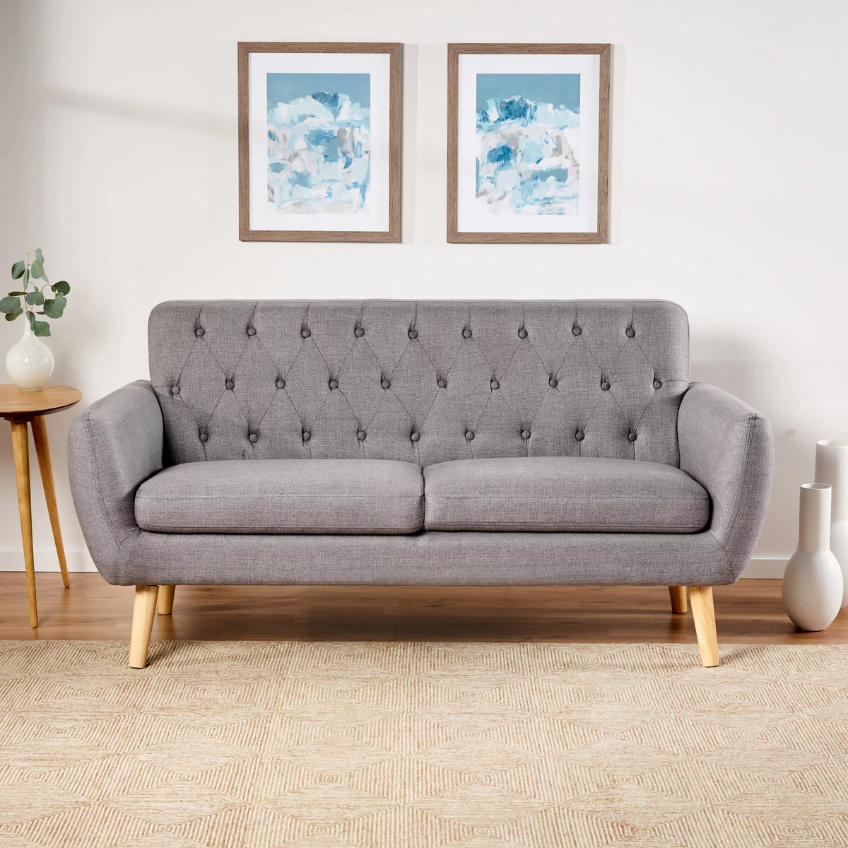 Dark Grey Tufted Fabric Sofa T5382