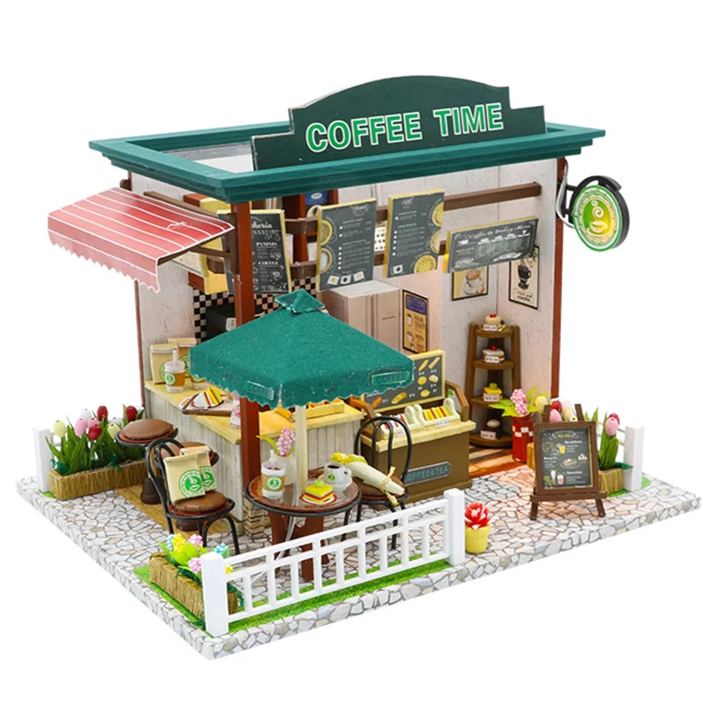 Miniature LED Coffee Store Doll House Model Toy H192