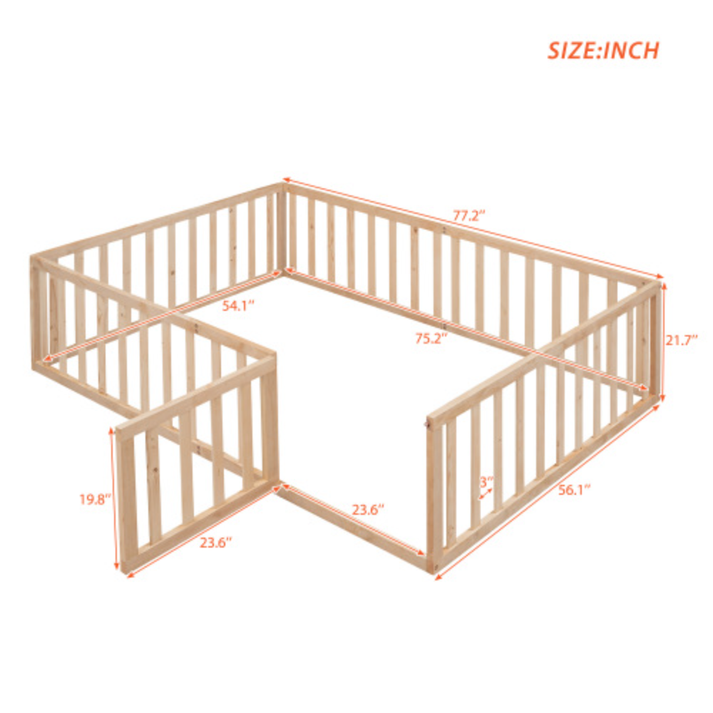 Full Size Wood Daybed Frame with Fence U360094