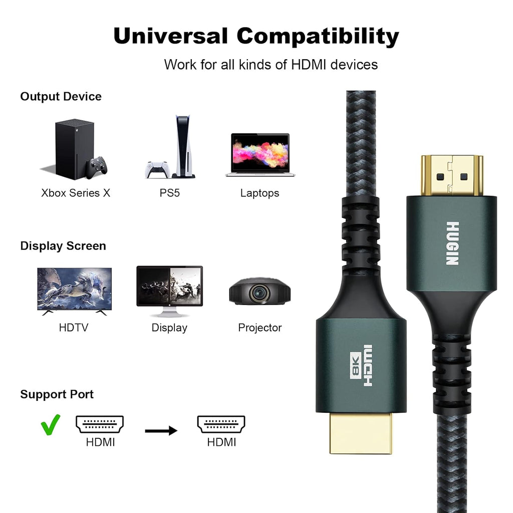 8K HDMI 2.1 Cable, 3FT 2 Pack 48Gbps Nylon Braided J86380