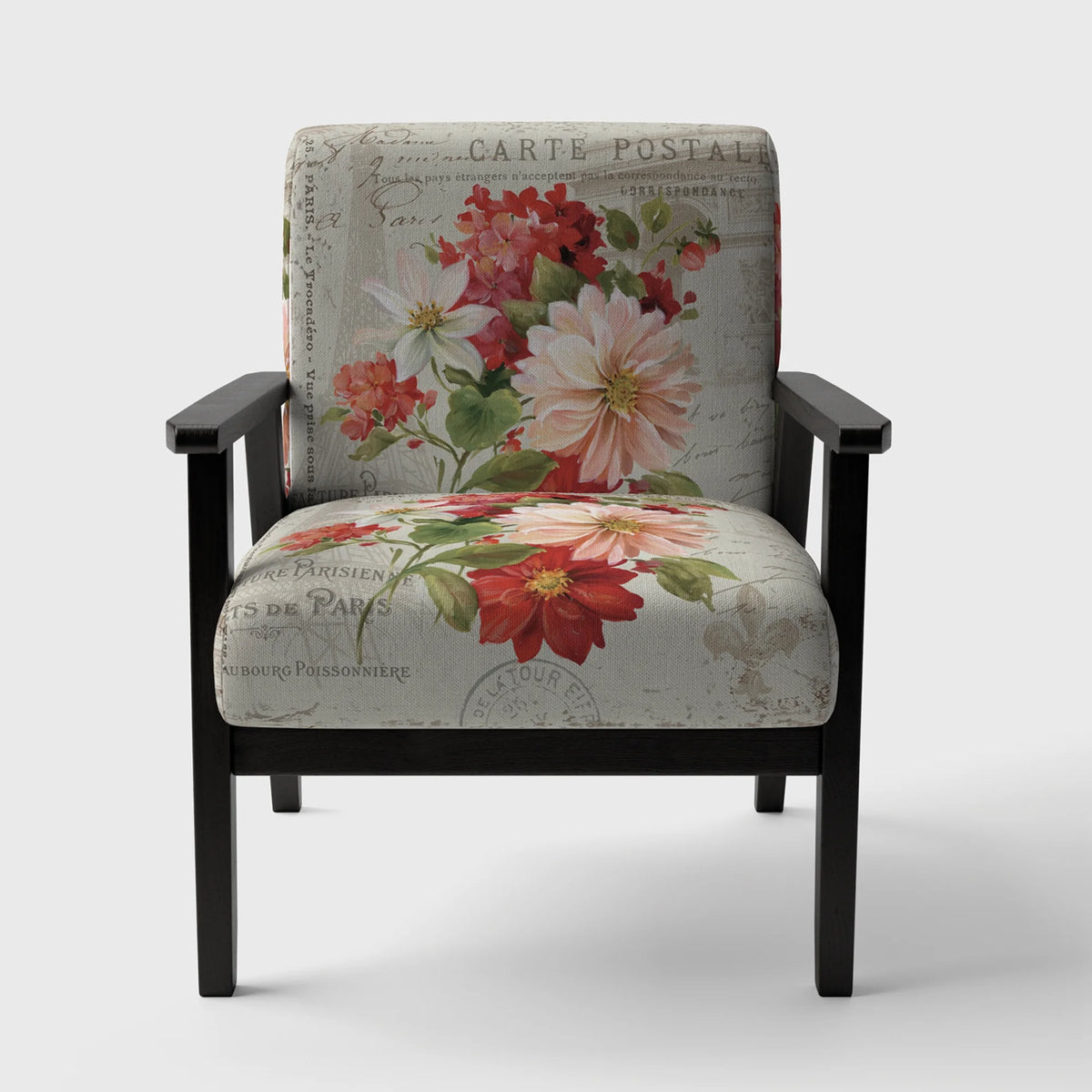 Red Painted Flowers Upholstered Accent Chair A4589