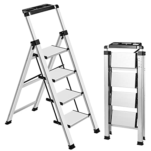 5 Step Aluminum Folding Ladder with Anti-Slip Wide Pedal T5413