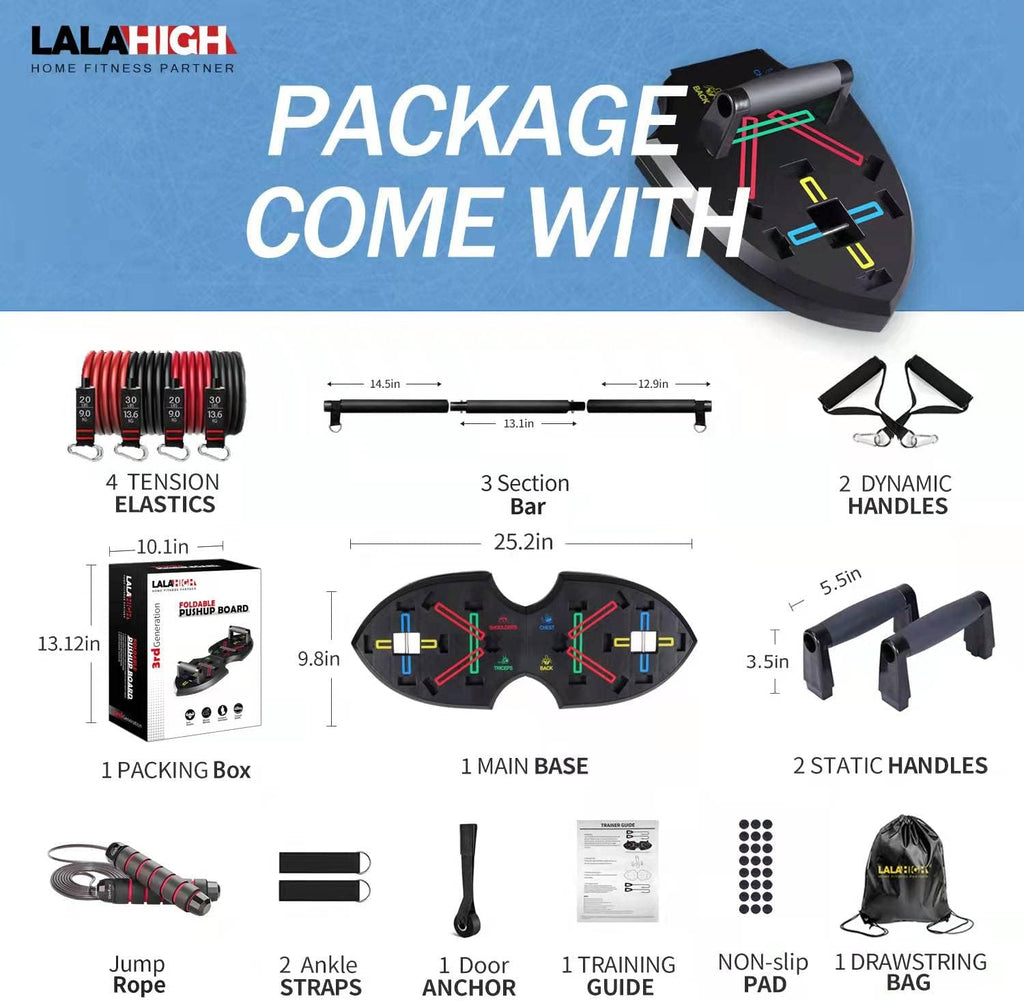 Push Up Board with 15 Gym Accessories, Foldable Pushup Bar with Resistance Band, Jump Rope Pack of 2 P5220
