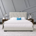 Beige Queen Upholstered Linen Platform Bed Frame F607771
