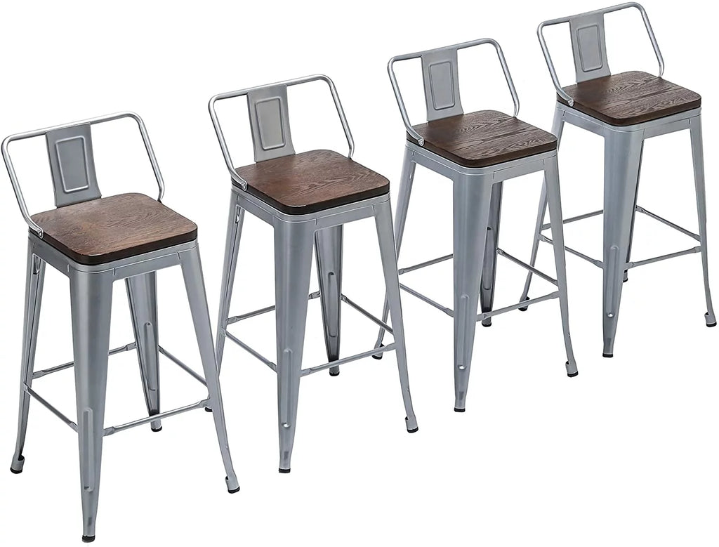 Metal Bar Stools Set of 4 24" Silver Wood Top Low Back X217650