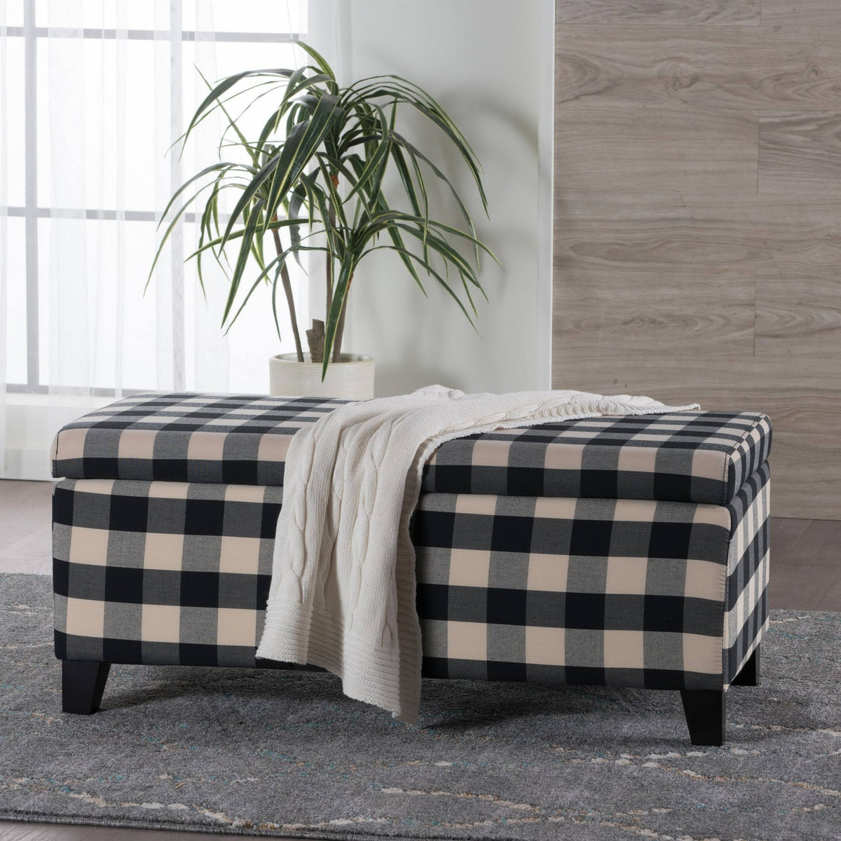 Black Checkerboard Storage Ottoman R849