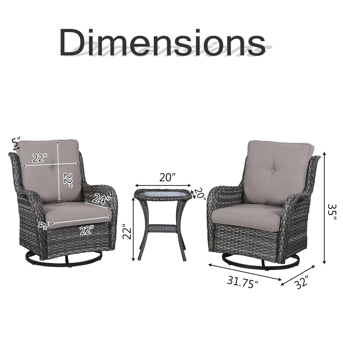 3-Piece Outdoor Swivel Gliders with Side Table P30566