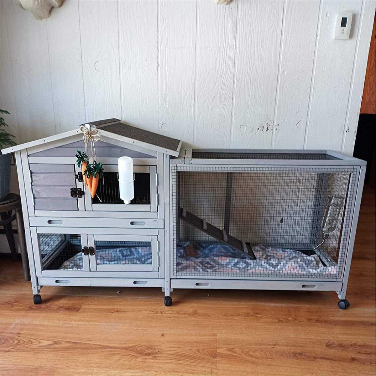 Rabbit Hutch with Casters and 3 Pull Out Tray U22559