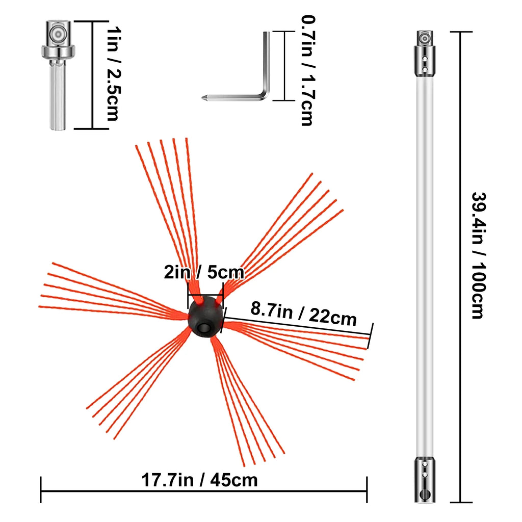 20ft 6 Rods Rotary Chimney Brush Kit V6840