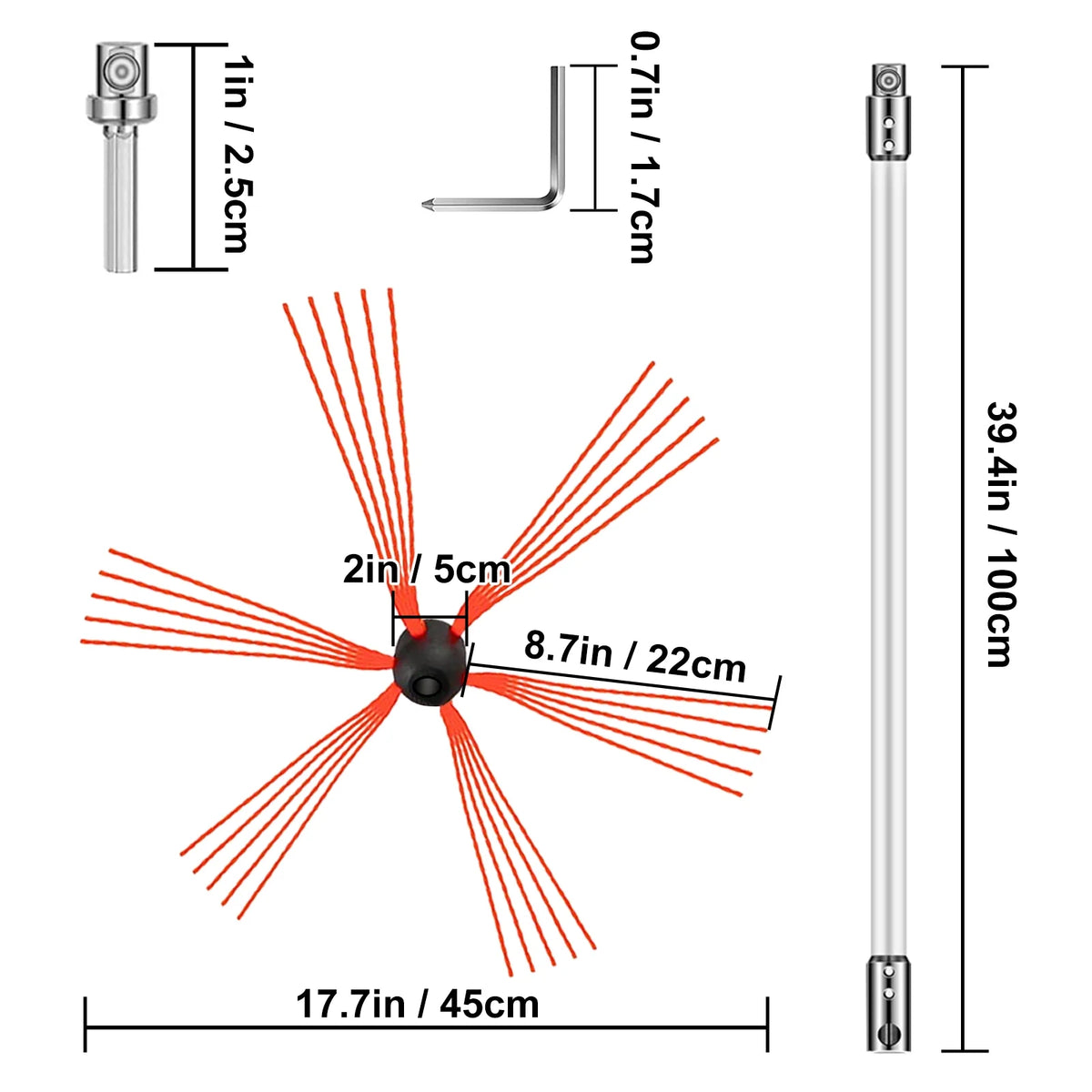 20ft 6 Rods Rotary Chimney Brush Kit V6840