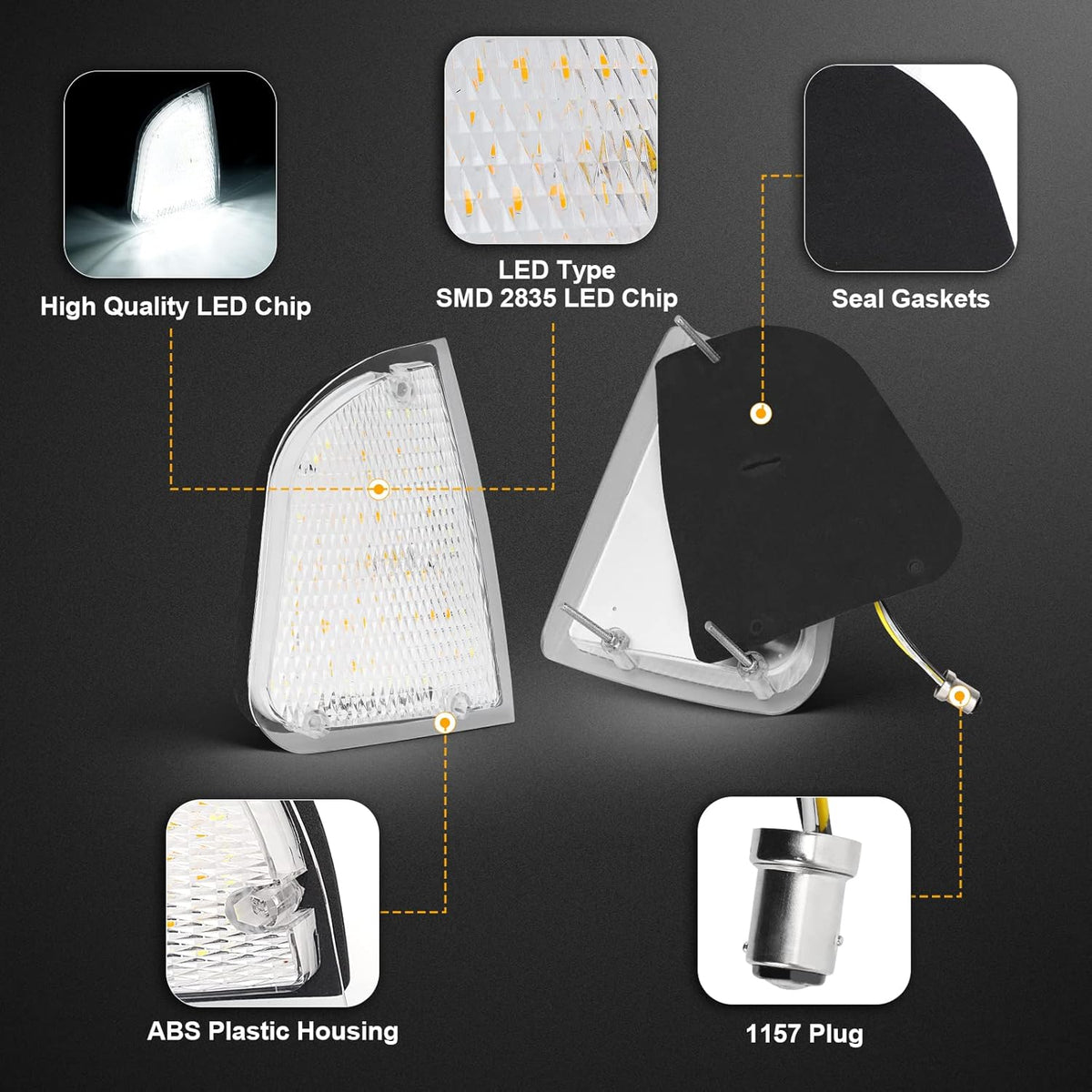 Front LED Turn Signal and Parking Lights Assembly, Amber and White, Clear Lens, Pack of 2 P265