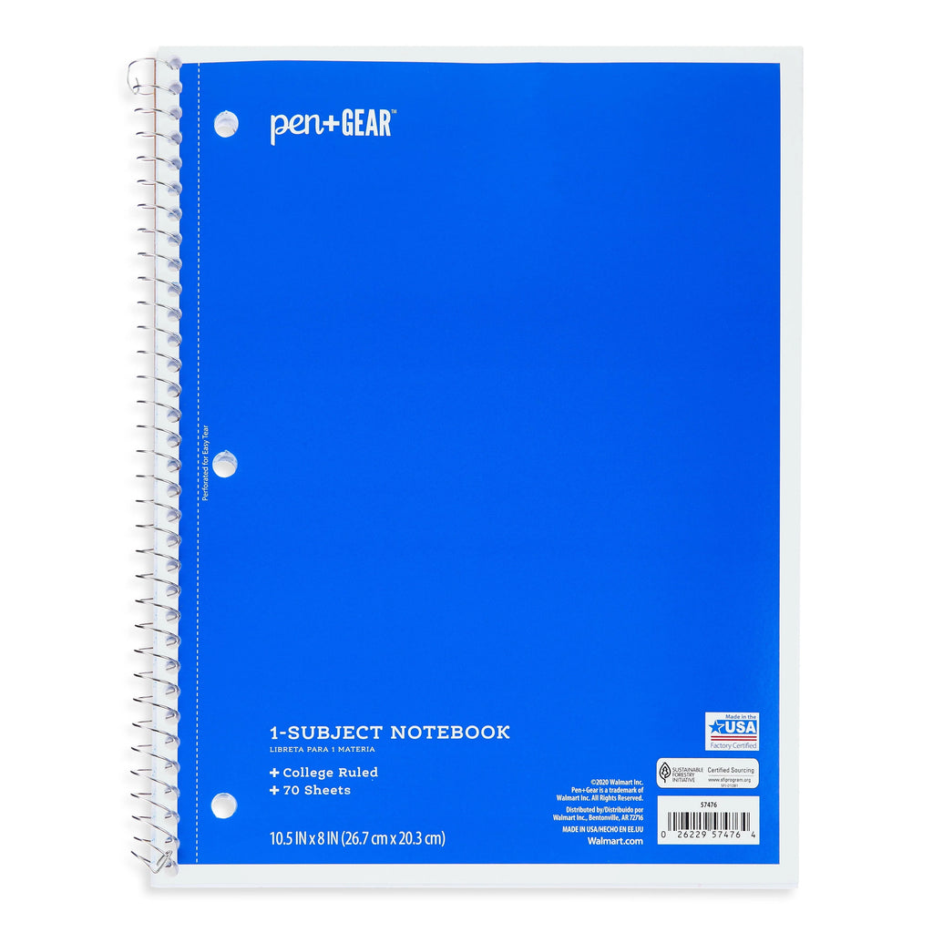 1-Subject College Ruled Notebook, Blue, 70 Sheets N6653