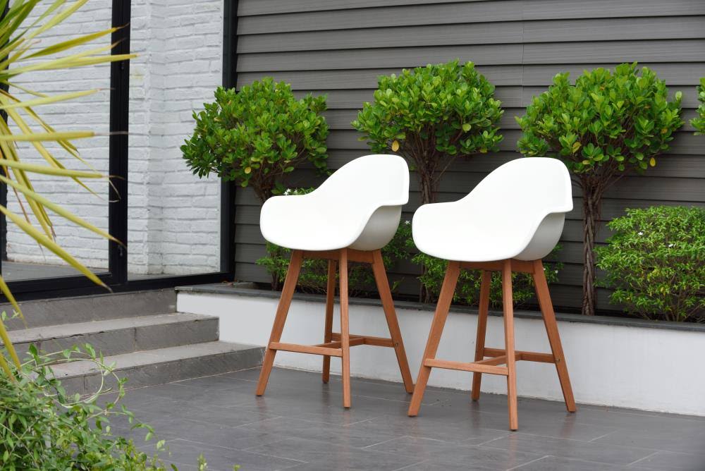 Set of 2 Brown Wood Frame Stationary Bar Stool Chair A8513