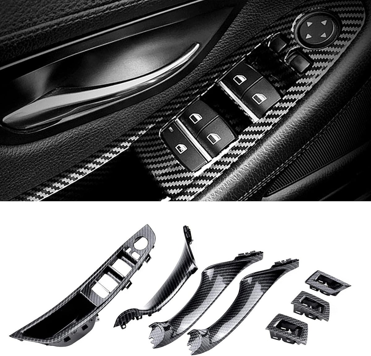 Carbon Fiber Window Switch Armrest Panel Trim Cover Kit Replacement Pack of 2 T804916