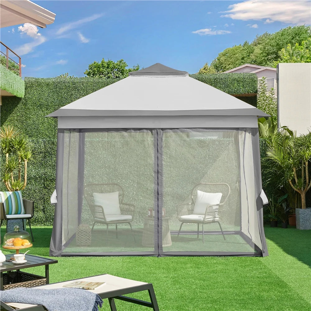 11x11 FT Pop-Up Gazebo with 4 Mesh Sidewalls, Light Gray F874