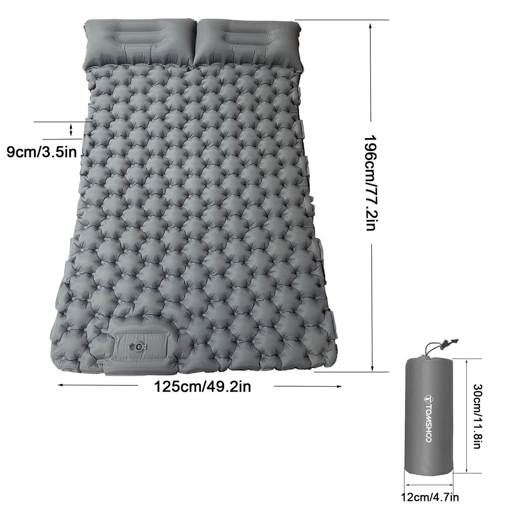 2 Person Camping Mat with Air Pillow Portable Air Mattress Waterproof Sleeping Pad A257