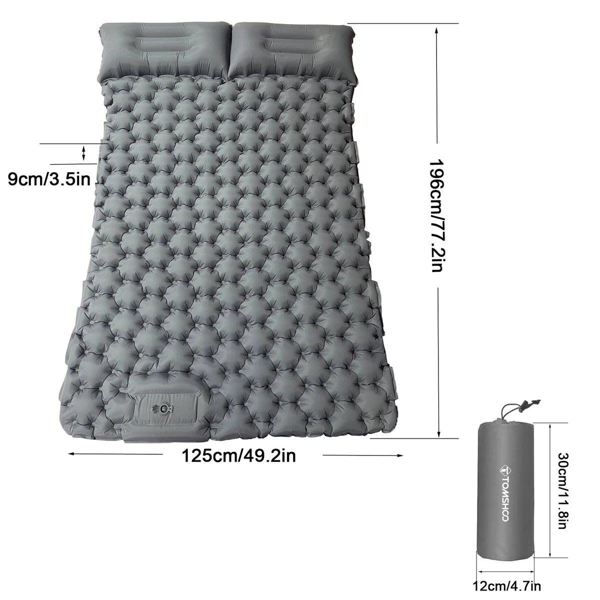 2 Person Camping Mat with Air Pillow Portable Air Mattress Waterproof Sleeping Pad A257