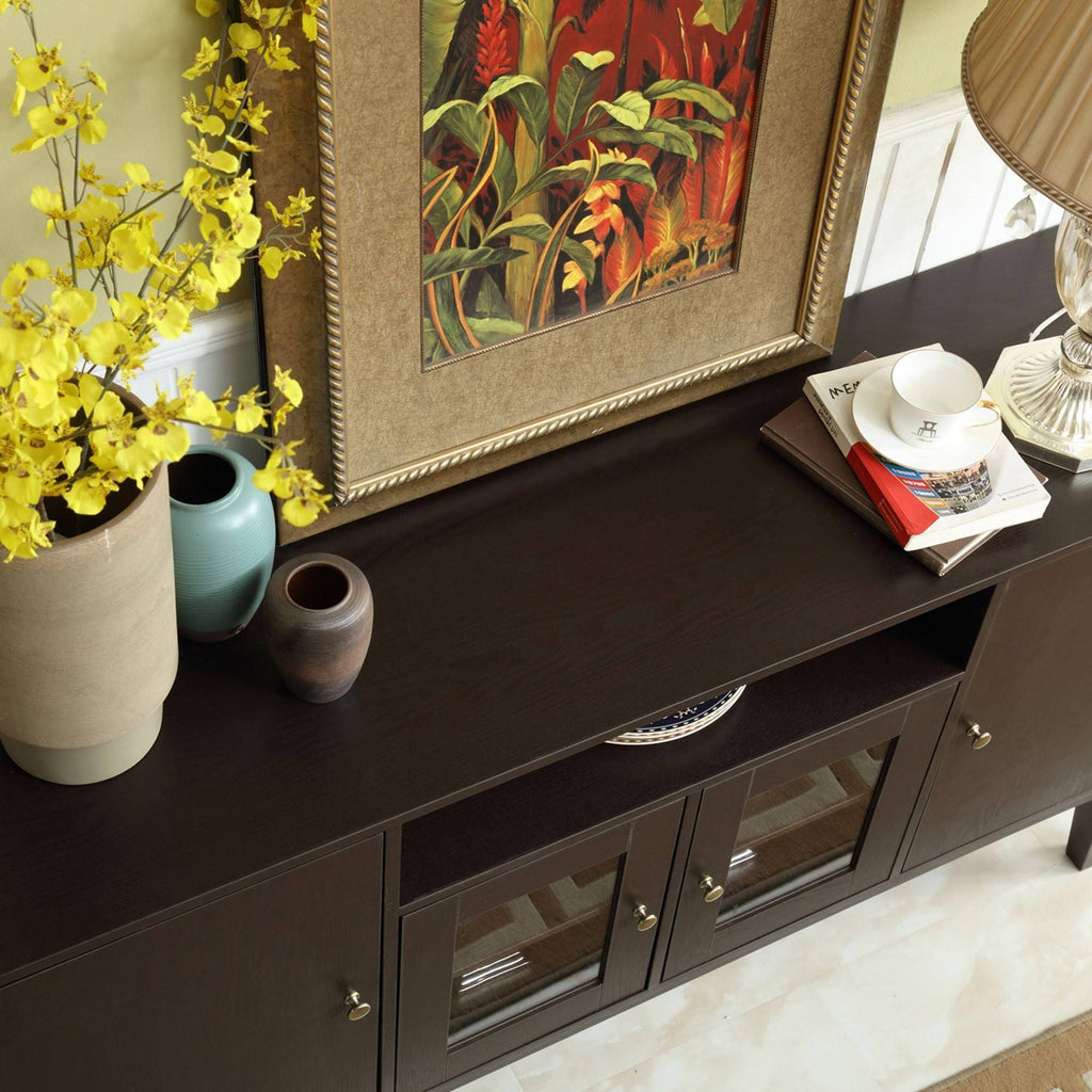 59x22 Wide Buffet Table Cabinet TV Console Dark Brown G29624