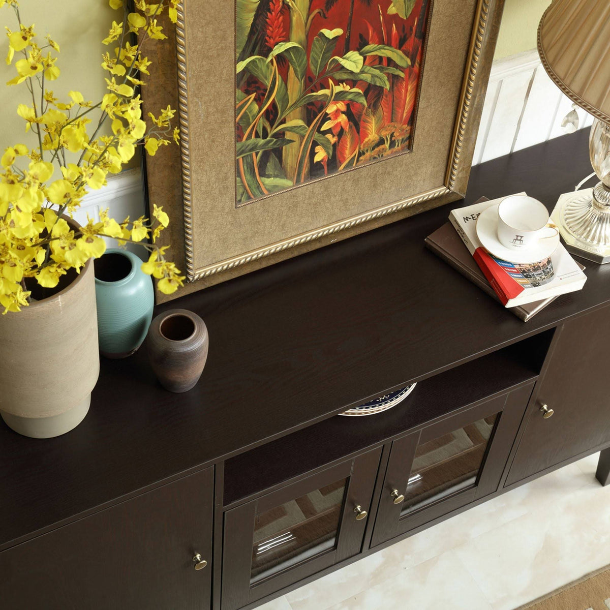 59x22 Wide Buffet Table Cabinet TV Console Dark Brown G29624