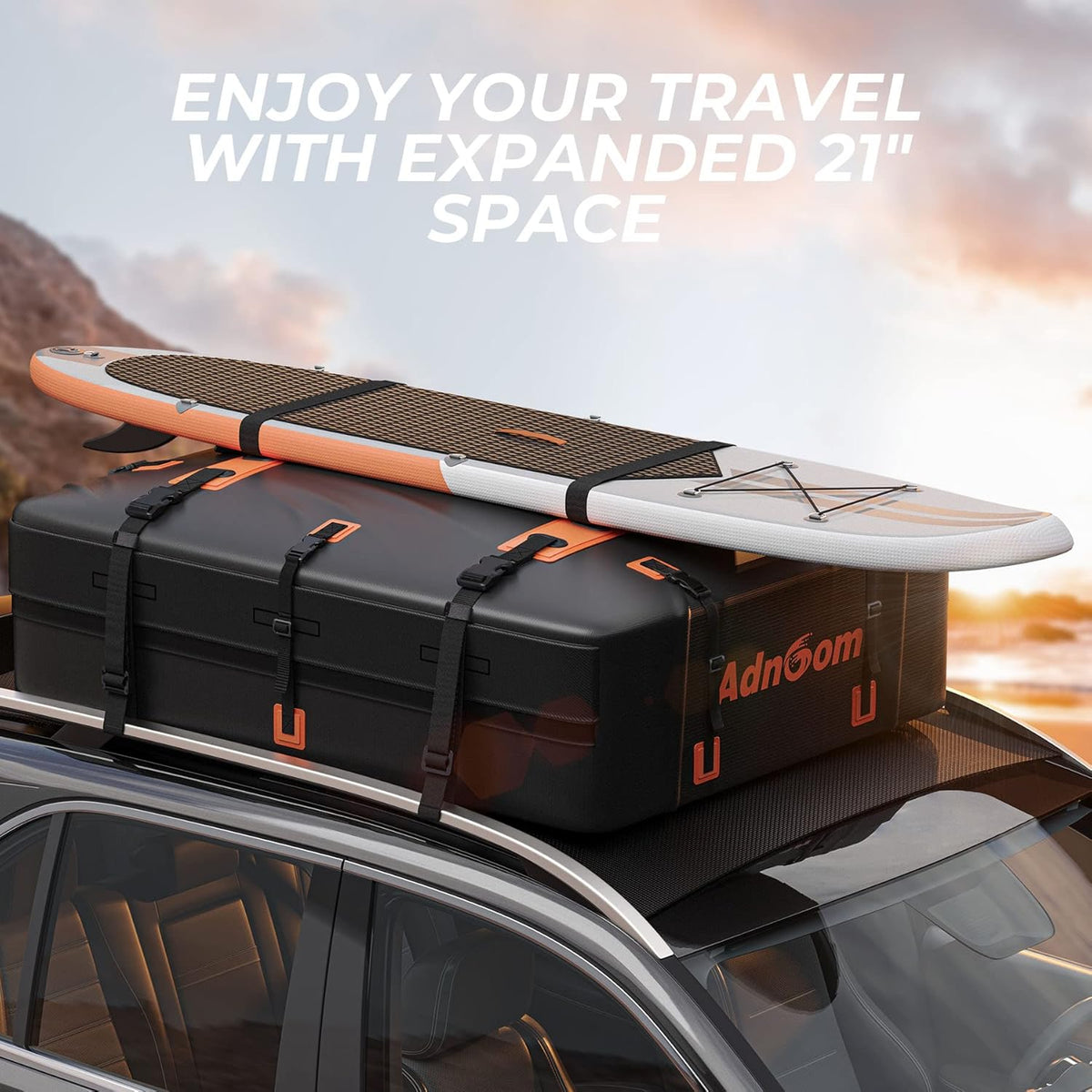 Car Rooftop Bag, 21 Cubic, 100% Waterproof, Rooftop Cargo Carrier with 10 Straps + 4 Door Hooks + Anti-Slip Mat + Storage Bag R673