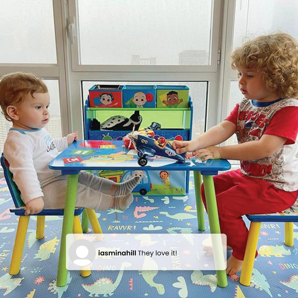 4-Piece Toddler Playroom Set with Play Table and 6 Bin Toy Organizer S3235