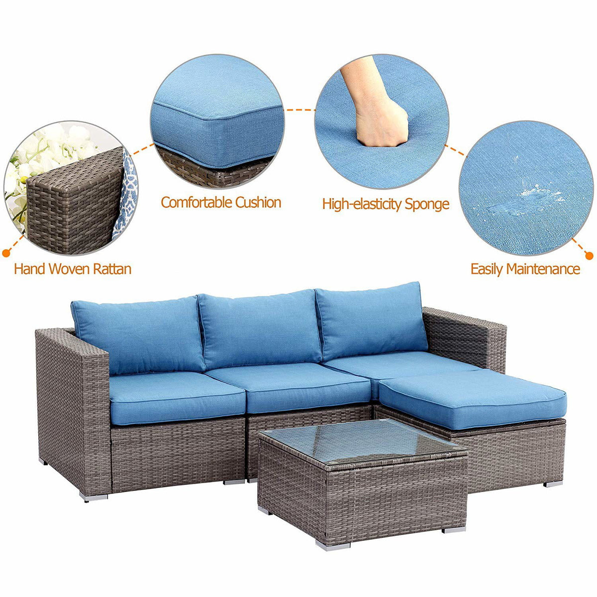 6 Pcs Outdoor Wicker Rattan Furniture Set with Cushions P80795