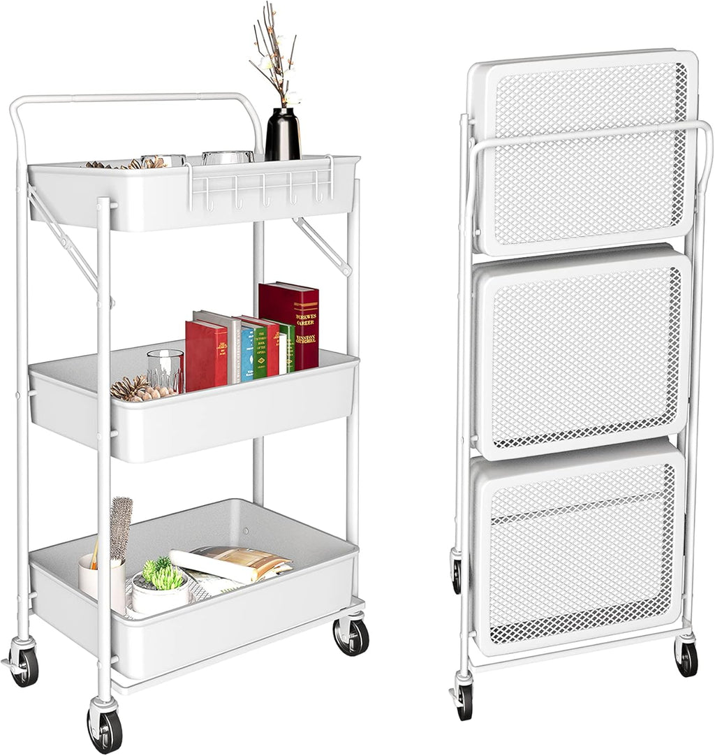 3 Tier Rolling Metal Utility Cart with Wheels (Black) W9102