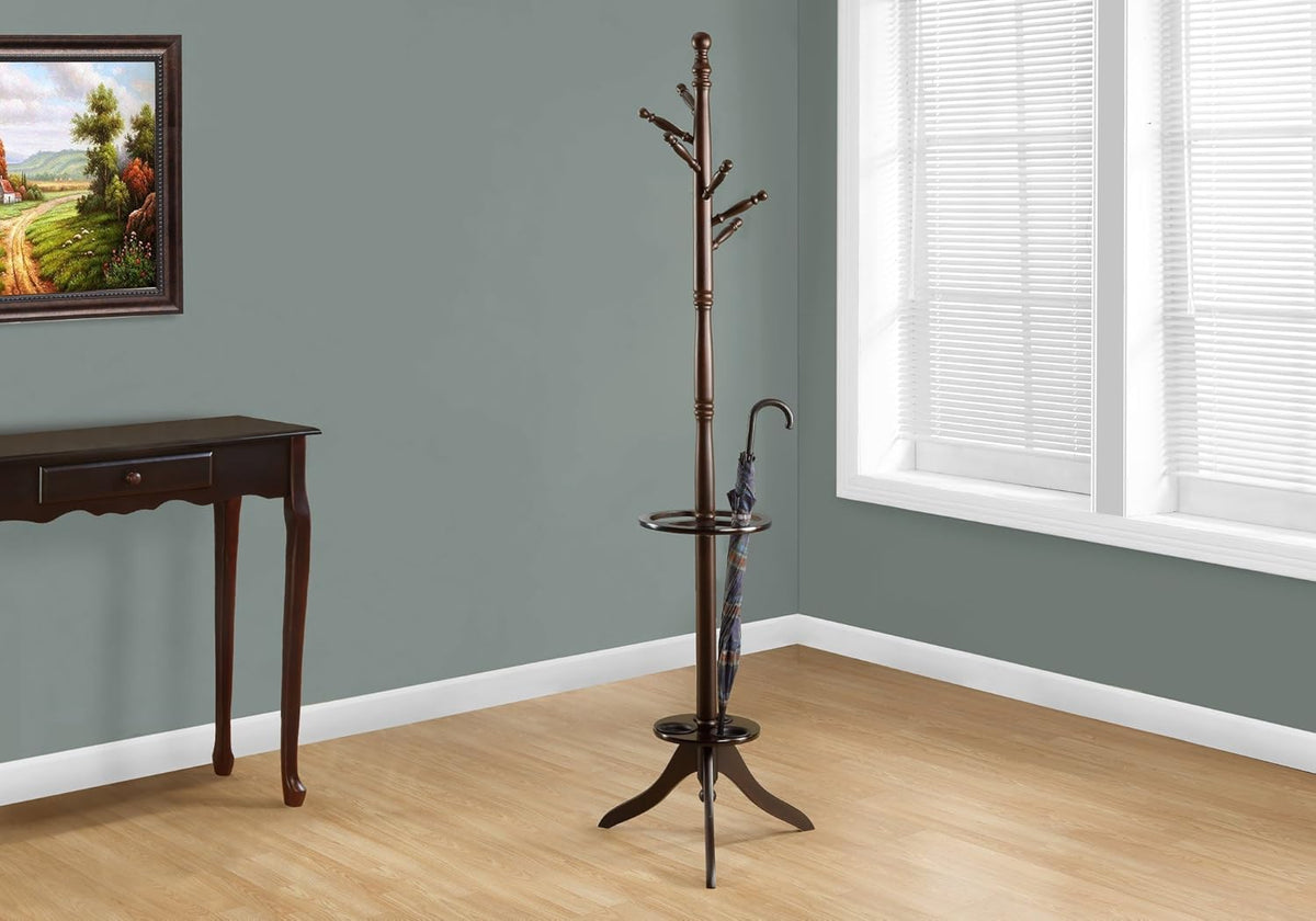 Solid Wood Coat Rack with Umbrella Holder Cappuccino F2189