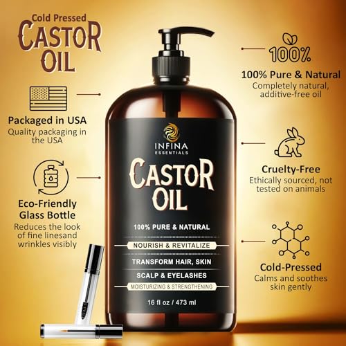 16 fl oz Cold Pressed Castor Oil in Glass Bottle C523