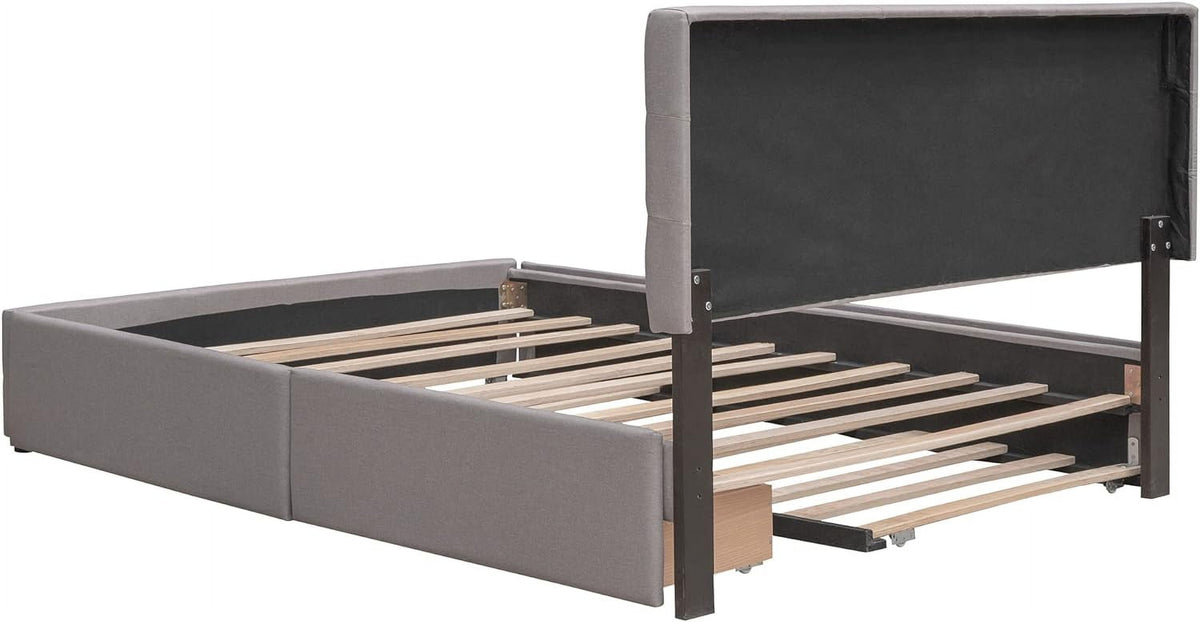 Light Gray Upholstered Platform Bed with Drawers Z52108