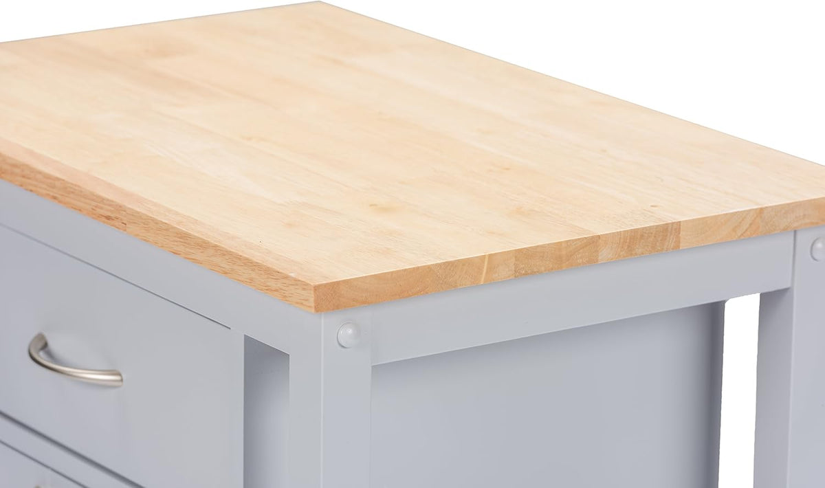 Light Grey Kitchen Cart with Wood Top I4926
