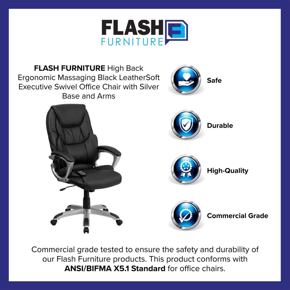 High Back Ergonomic Massaging Swivel Office Chair Black/Silver I350980
