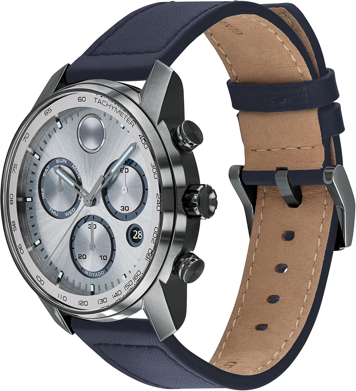 Grey Ion-Plated Stainless Steel and Leather Strap Watch O906