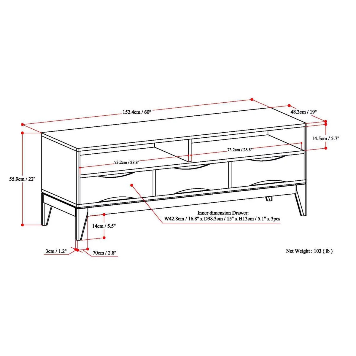 White 60 inch TV Media Stand H56433