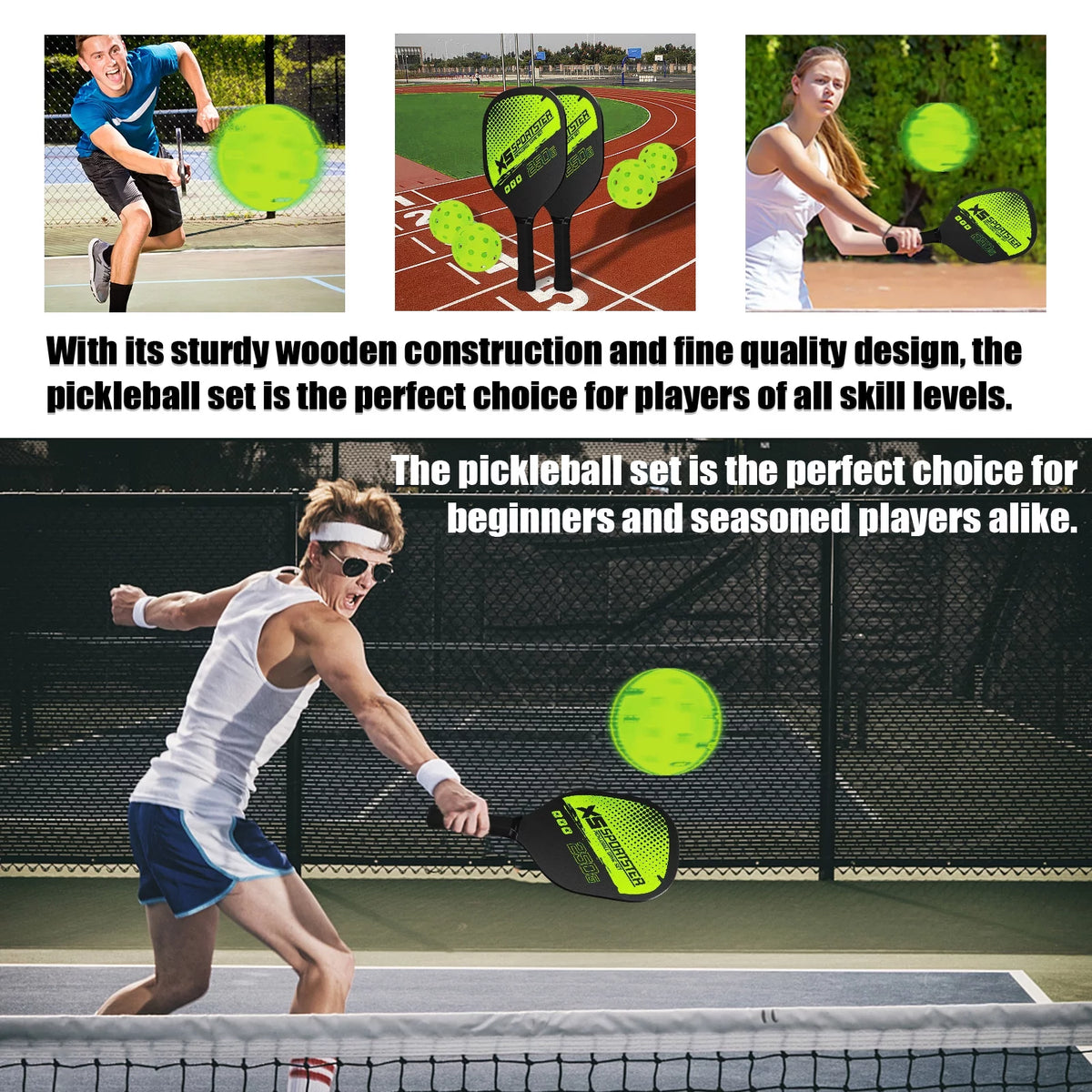 Pickleball Rackets Set of 2 Rackets and 4 Pickleballs M5541