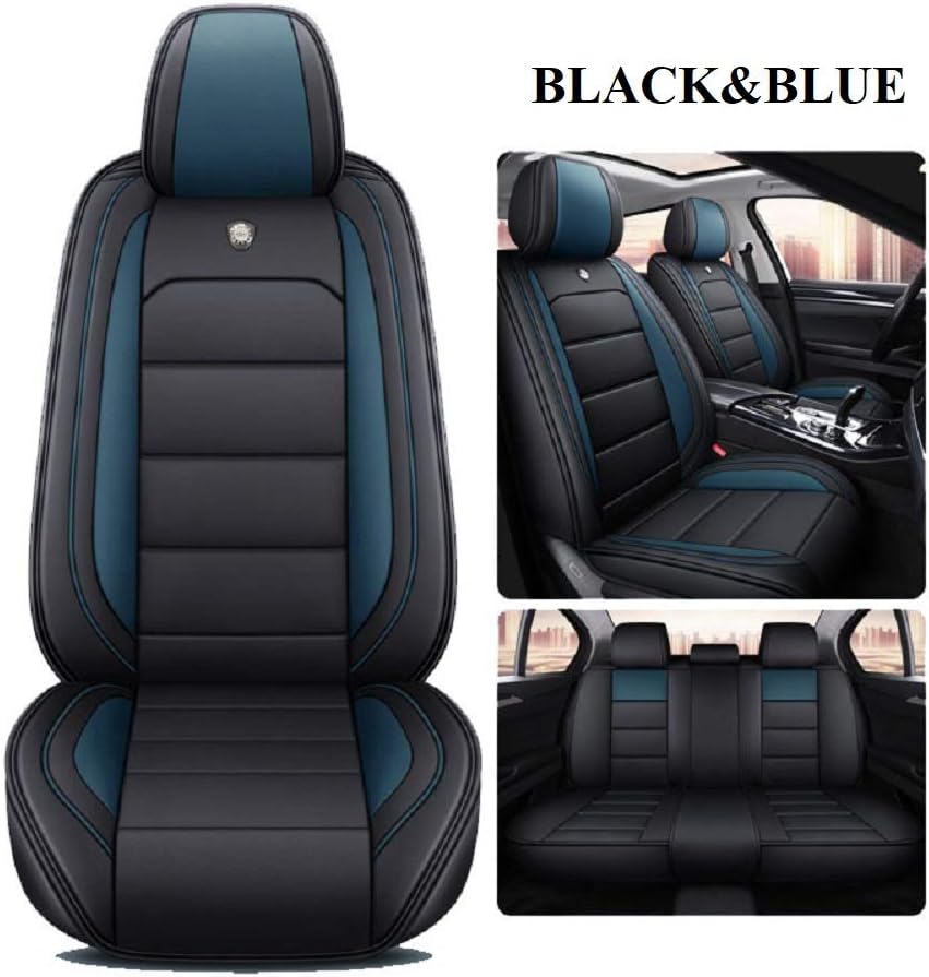 Black & Blue Leather Car Seat Covers Full Set W90631