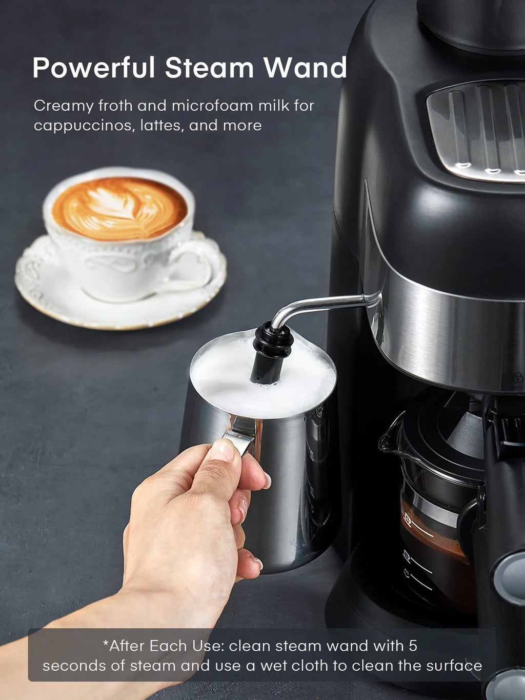 Black 3.5 Bar 4 Cup Steam Espresso Machine with Milk Frother X85730