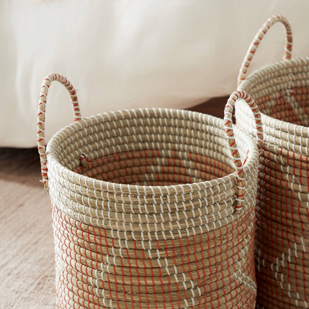 Round Seagrass Set of 2 Storage Baskets with Handles C36700