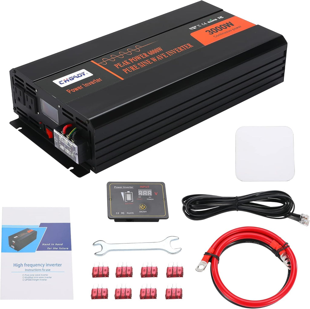 2000W Pure Sine Wave Power Inverter DC 12V to AC 120V with LCD Display Remote Control USB Port V4725