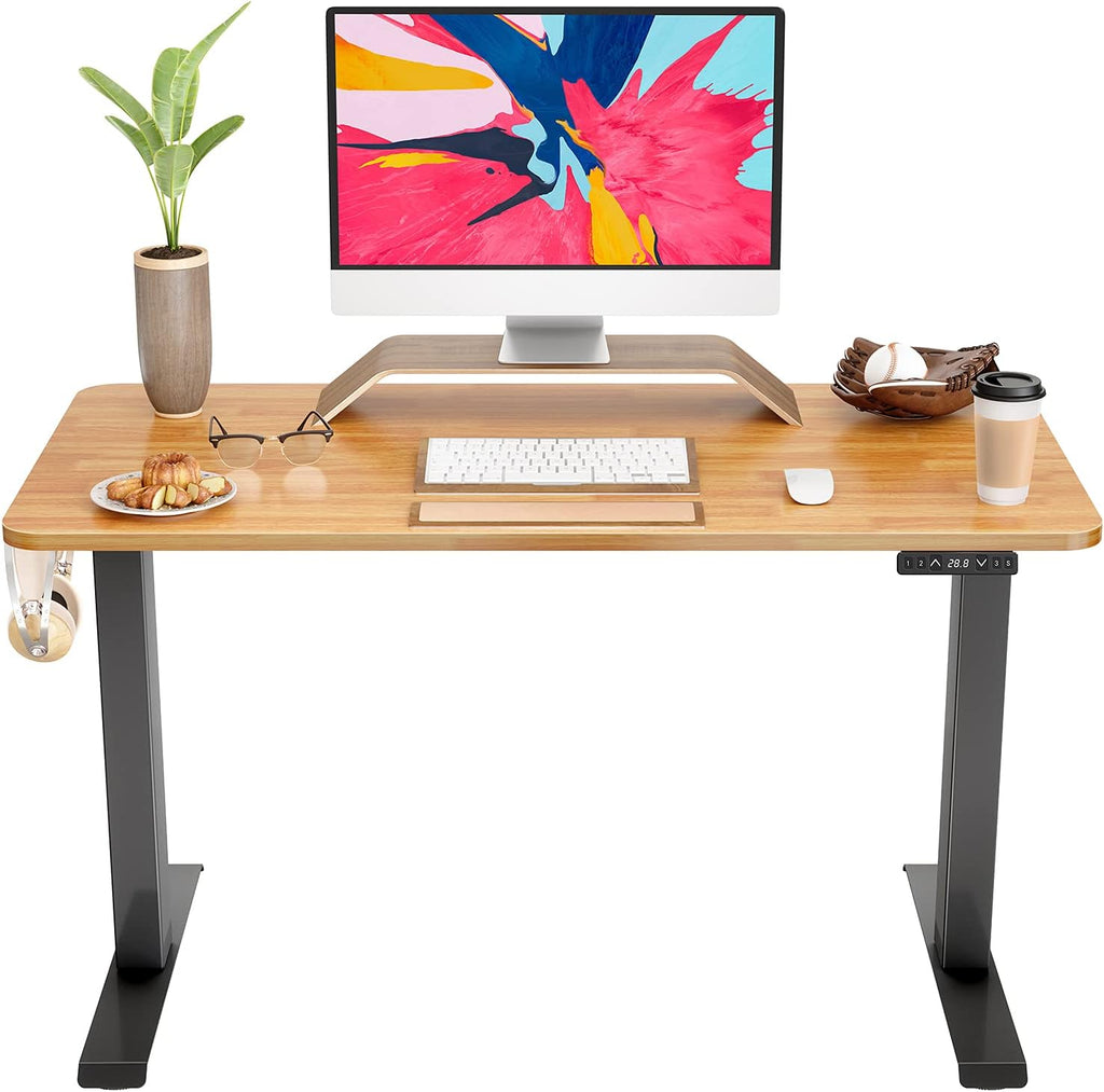 Black Steel Frame Standing Desk with Rustic Brown Wood Tabletop D20515