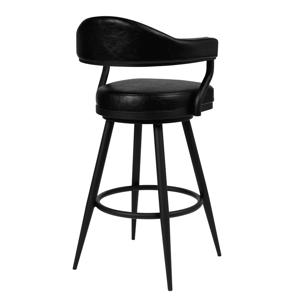 Vintage Black Faux Leather Swivel Barstool Armchair H24684