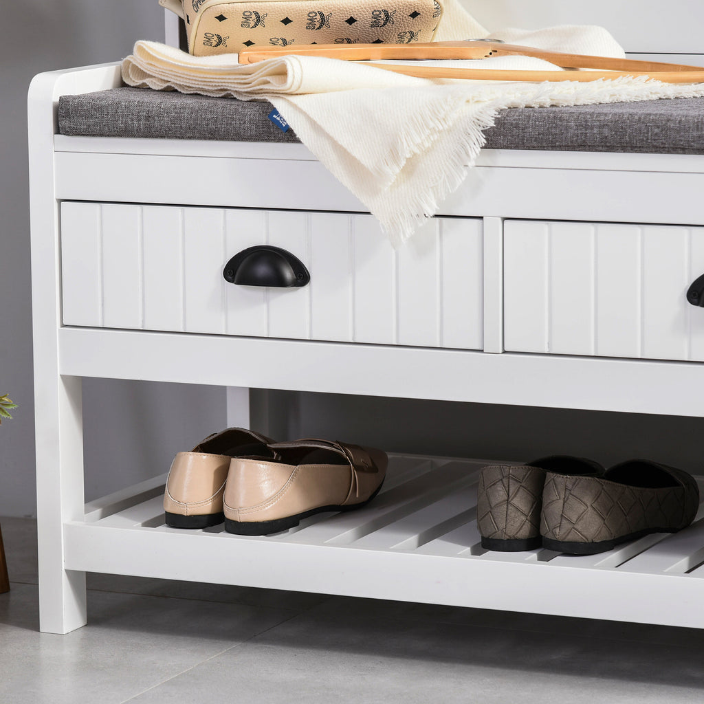 White Coat Rack and Bench with 4 Hooks, 2 Drawers A19537