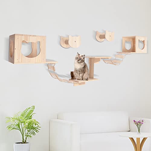 Wall-Mounted Cat Climber Set with Cat Wall Shelves, Scratching Posts, Condo House, Ladder, Perches N673